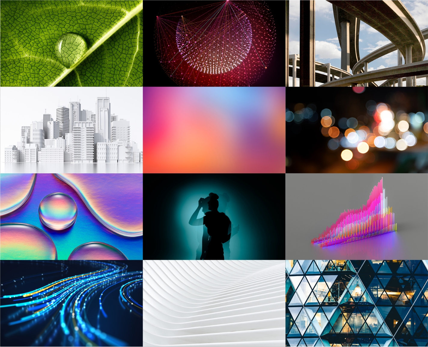 Grid of 12 tier three sample abstract conceptual images