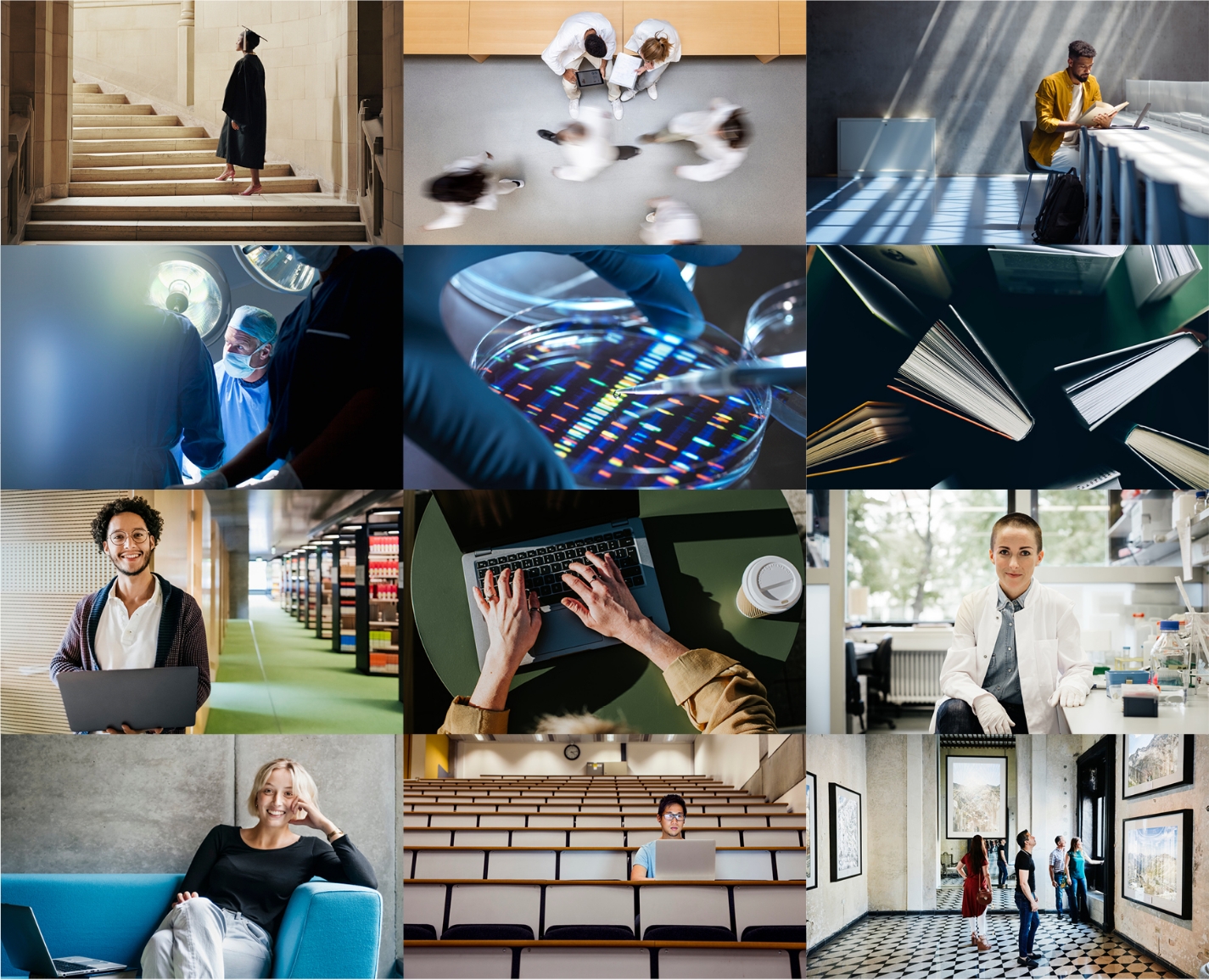 Grid of 12 tier two sample images of academic & learning