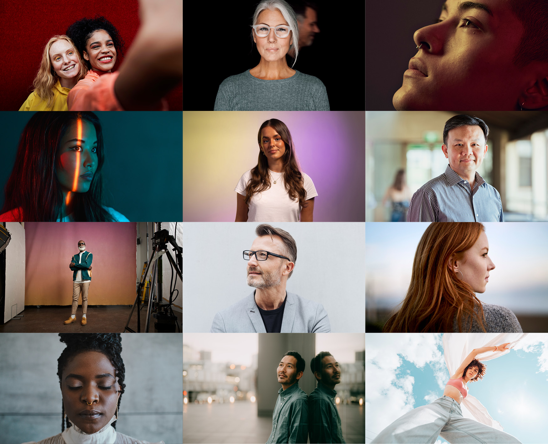 Grid of 12 tier two sample images of people